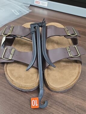 George Size 10 Brown Faux Leather Slide Sandal